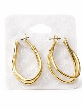 Gold Teardrop Hoop Earrings Double Layer Dangle Lightweight 💕4x15$